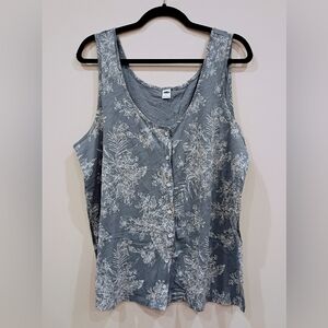 Old Navy Gray Floral Button-Front Tank Top